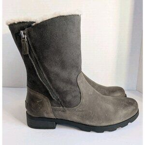 Sorel Women’s 9.5 Winter Boots Waterproof Leather Suede Faux Fur NL3506 Gray